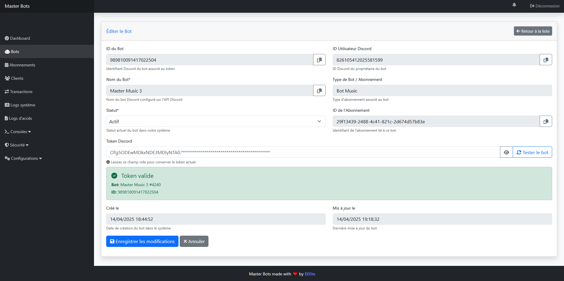 Interface d'édition bot
