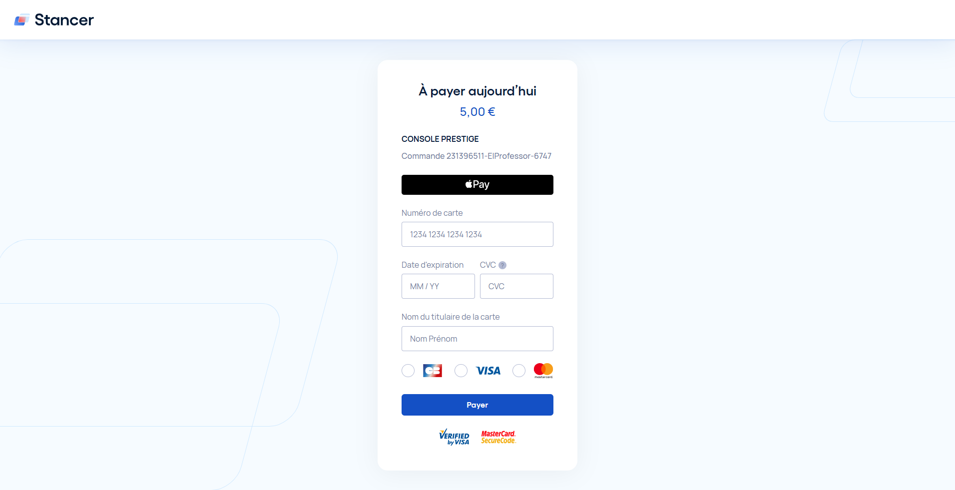Formulaire de paiement Stancer