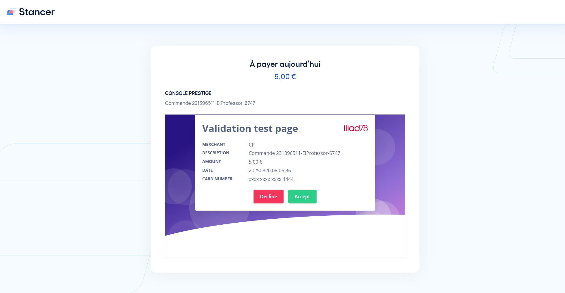 Page de validation